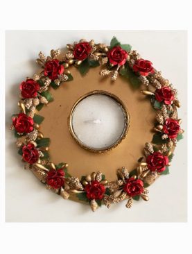 Red Metal Rose  Tea Light Holder