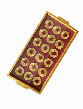 Maroon Gota Chakri  Wooden Tray (large)